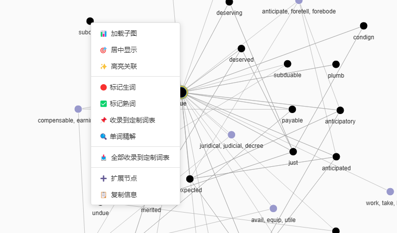 SCREENSHOT: screenshot-11-01 知识图谱节点右键菜单，显示「全部收录到定制词表」选项
